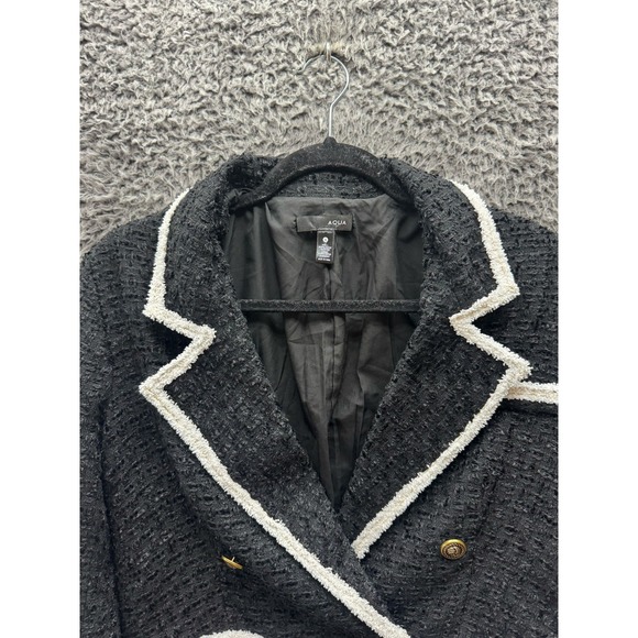 NWT Aqua Double Breasted Tweed‎ Tipped Trim Blazer Black Womens Size S - Picture 3 of 12